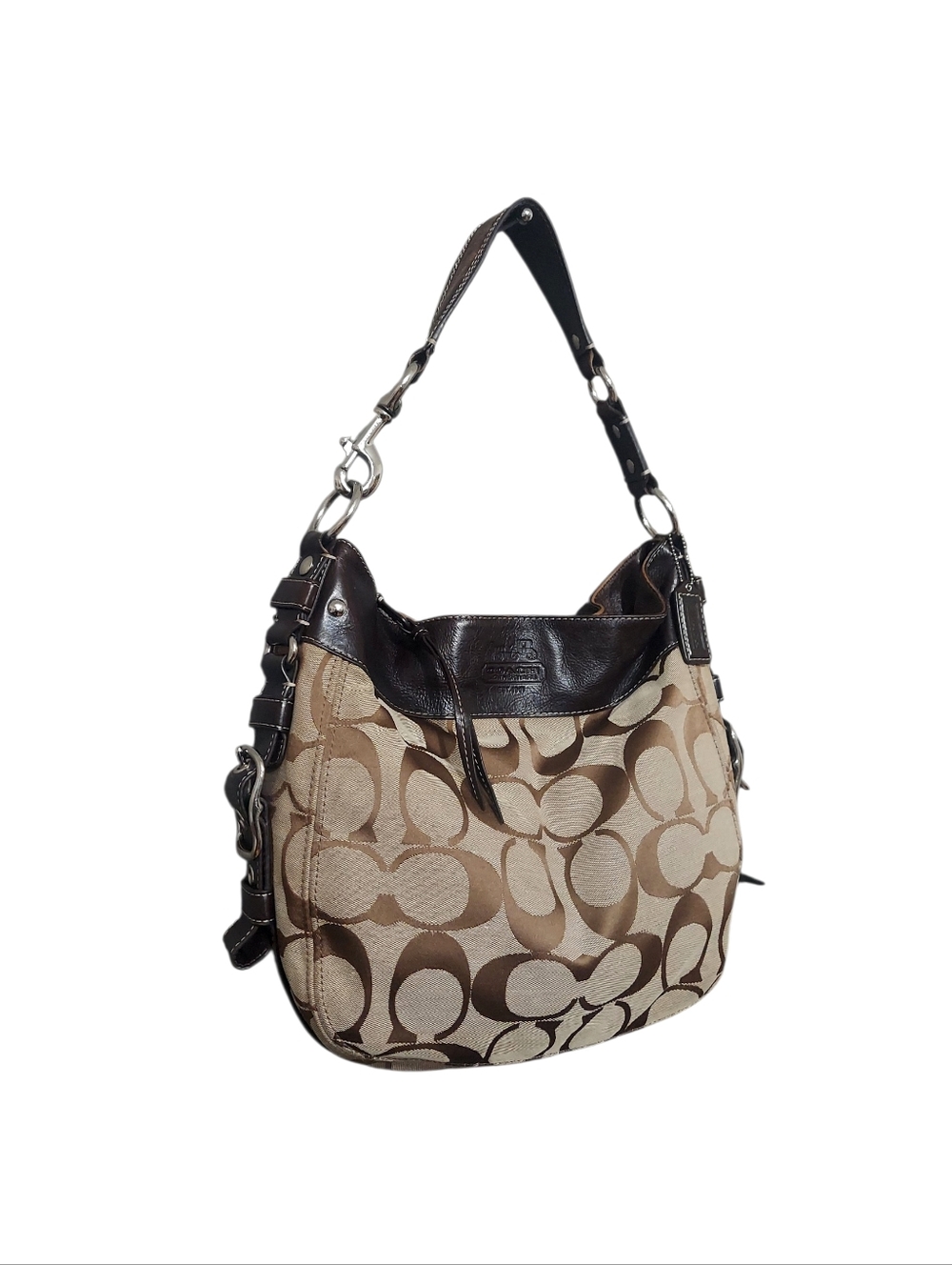Coach Zoe Signature Jacquard & Leather Zip Shoulder Bag Vintage Y2K No. F12674 - Picture 2 of 8